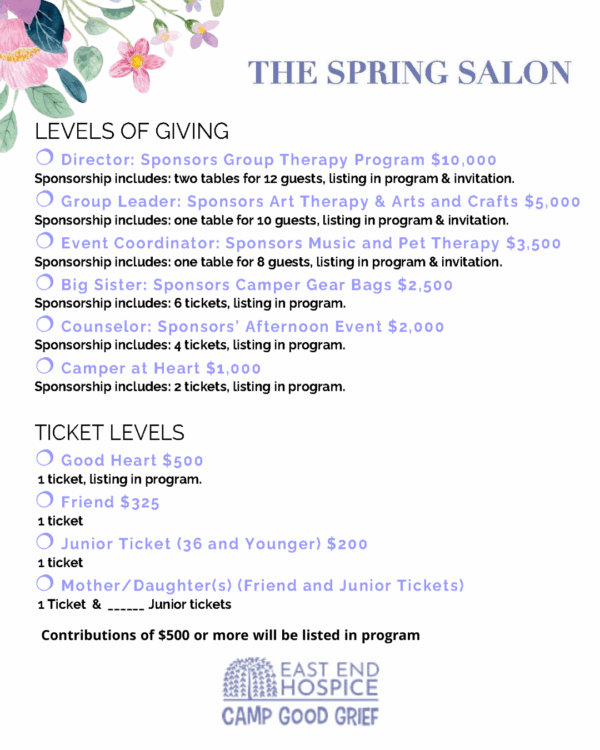 spring salon giving levels